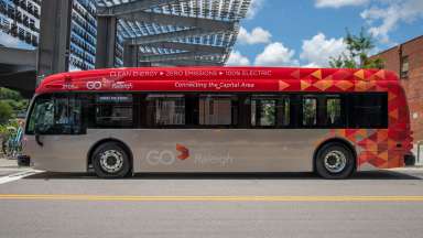 GoRaleigh bus parked in front of Raleigh Union Station