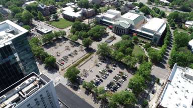 Aerial view of site for convention center hotel