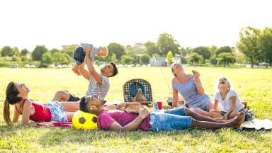 Friends and family in a park