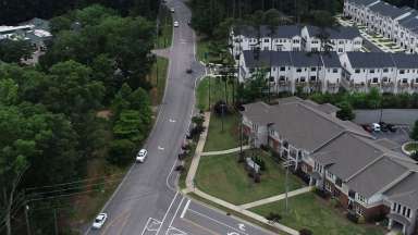 Drone image of a section of Blue Ridge Road before construction stared