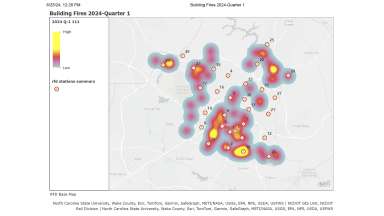 A map showing the building fires in Q1 of 2024