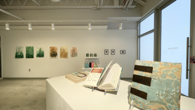 print and bookmaking artworks in large gallery space inside pullen arts center