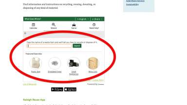 Screen shot showing commonly searched item in the Raleigh Reuse Tool