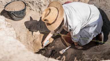 a person digging a large hole with a shovel