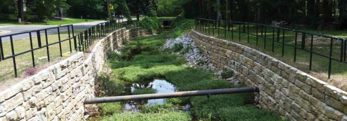 A view of the new stream channel on Swift Drive that'll carry rain through the stormwater system.