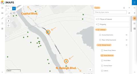 A graphic of iMAPs highlighting correct sewer riser settings and noting important information