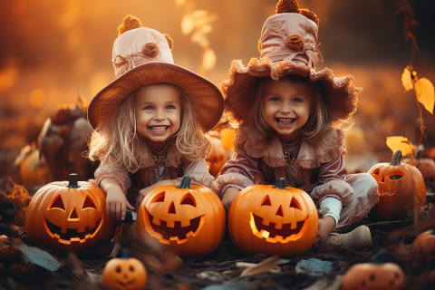 girls in pumpkin patch