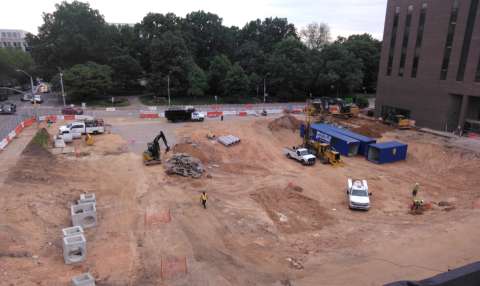 Image show the empty construction following the demo of the old police headquarters.