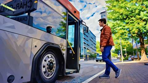 Reflecting Raleigh - The Next Comprehensive Plan - Stylized man getting onto a bus