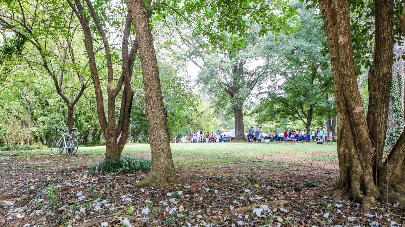 View of the Latta House and University site during an event