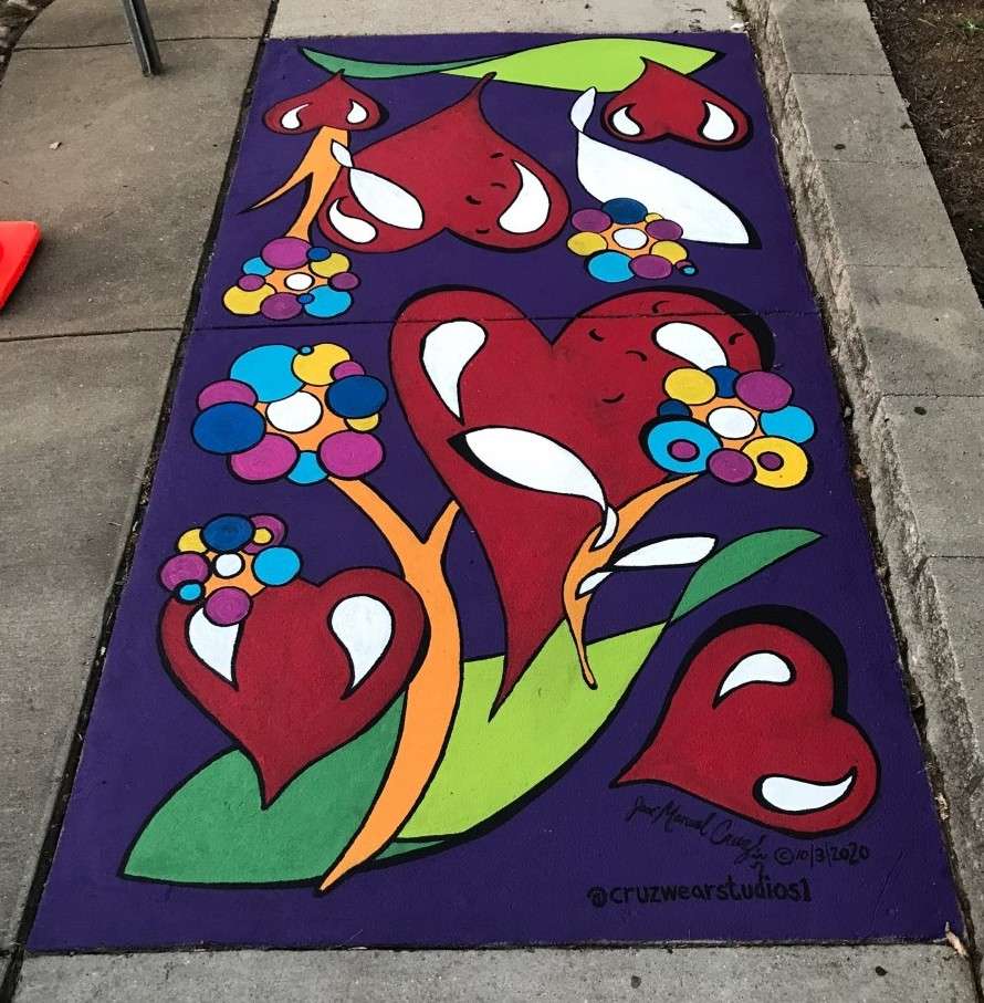 Sidewalk mural by artist Jose Cruz