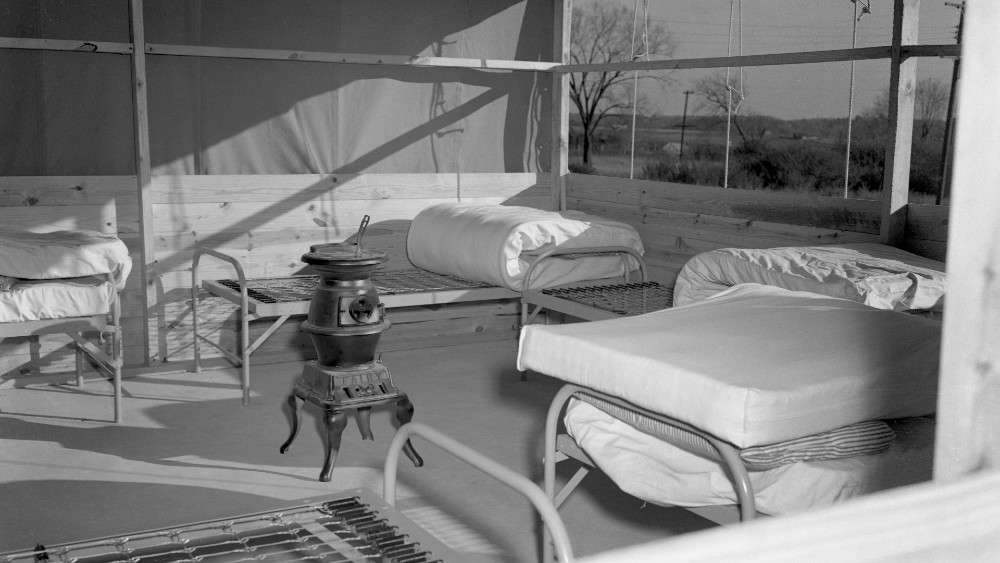 Inside of temporary World War II tents at Chavis Park in 1941