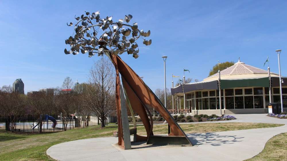 Sculpture artwork outside carousel building