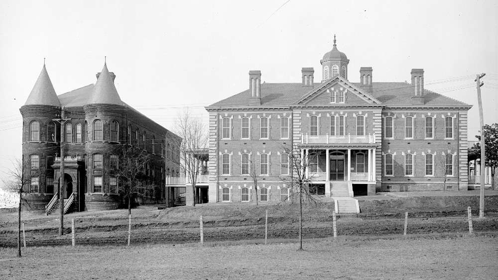 Two historic brick buildings