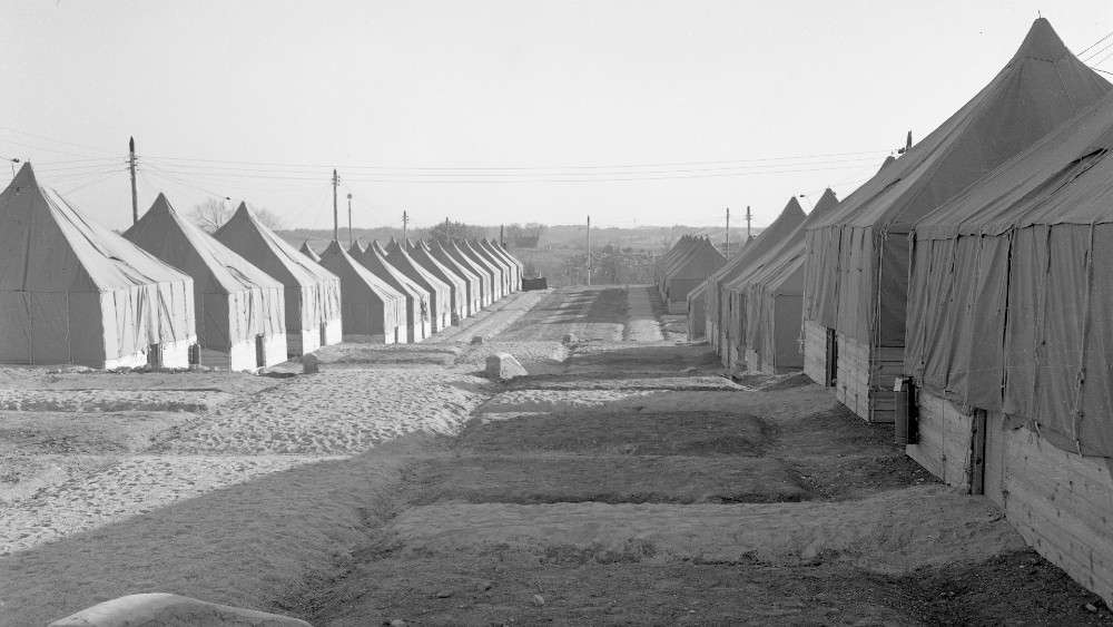 Rows of tents in camp at Chavis Park