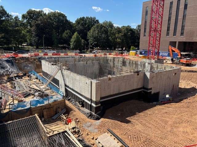 Image shows basement construction and waterproofing of new City Hall 