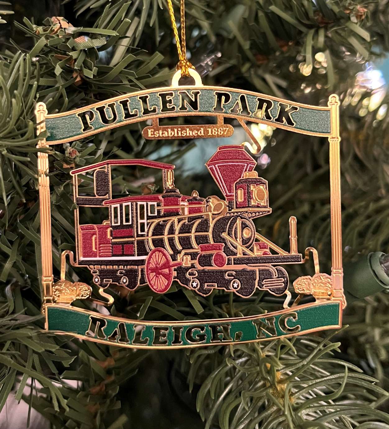 pullen park ornament with a train