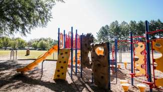 Shot of the playground at Green Road park including slides