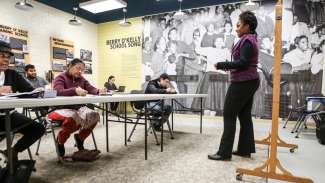 An instructor teaching an ESL class at Method Road Park 