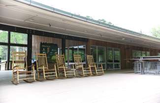 The outside deck with rocking chairs 