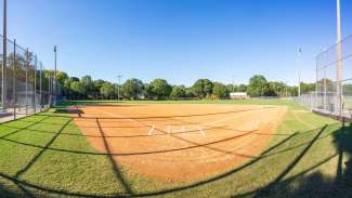 Softball field with trees in background