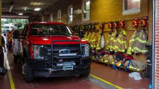 Interior of fire station bay