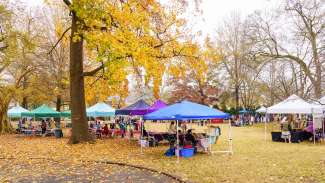 A festival at Mordecai with tents and tables