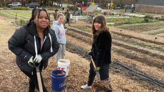 teens working in community garden