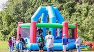 image of a colorful inflatable attraction at park