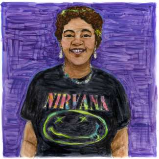 A portrait drawing of Karise Baron by Deborah Aschheim