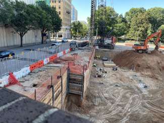 Image shows lagging wall along McDowell Street 