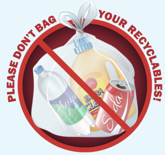 Graphic that says Don't place recyclables in a bag